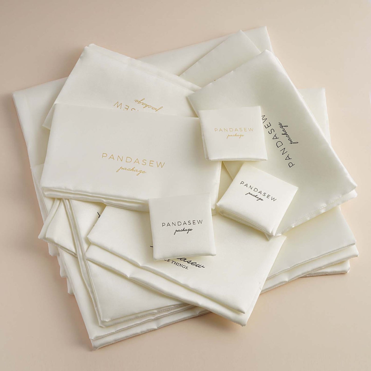 White satin layers pouch with custom logo