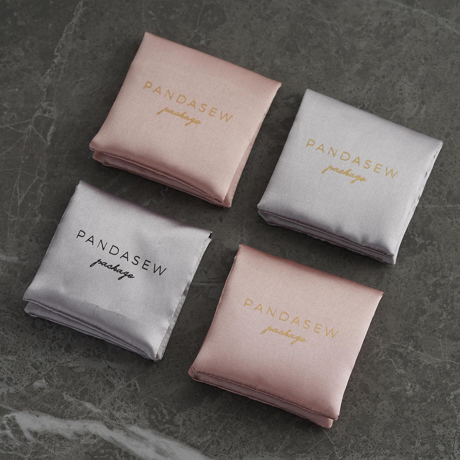 Pink and gray satin pouch