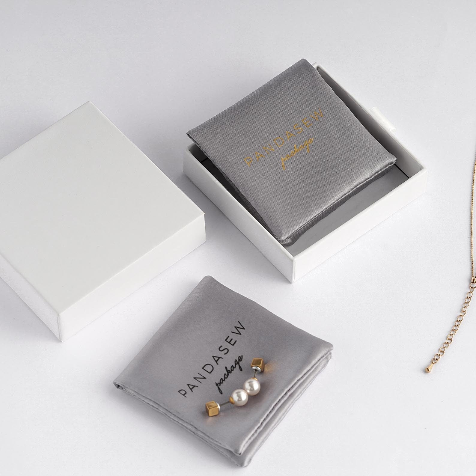 grey color satin envelope pouch, double layer bag with box set