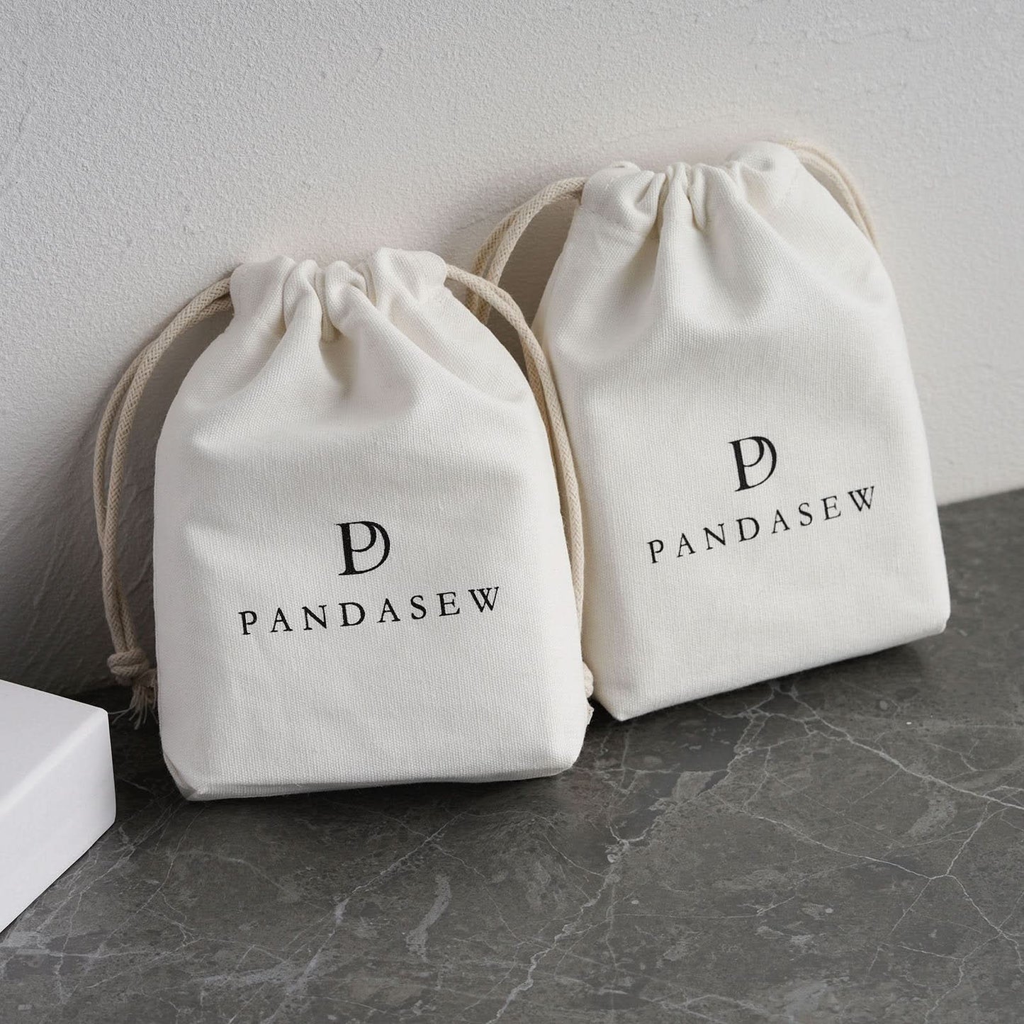 white cotton canvas dusty bag with drawstring