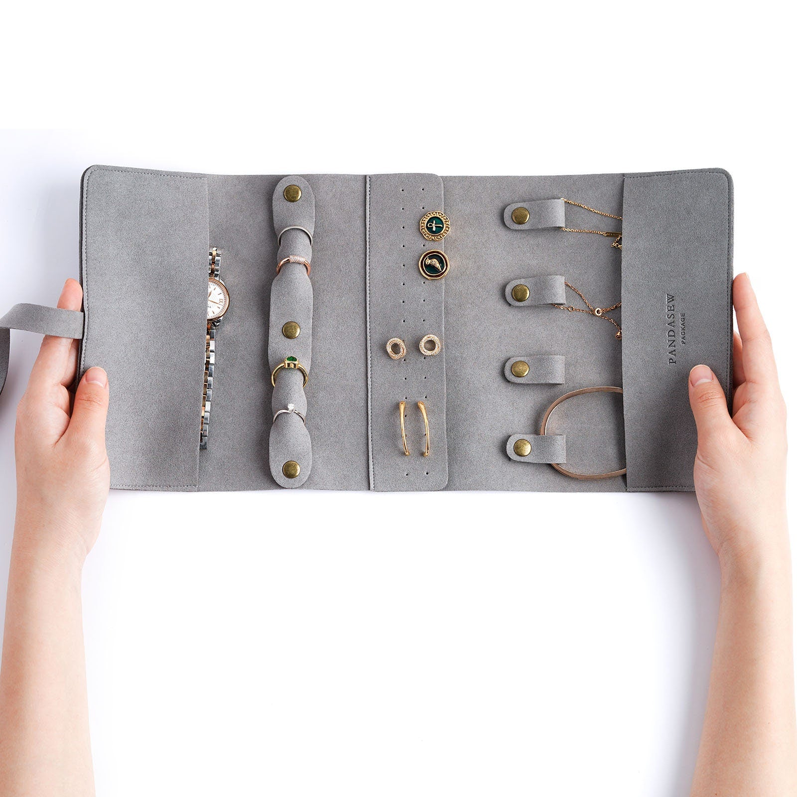 jewelry travel case in gray, travel case with special logo engrave