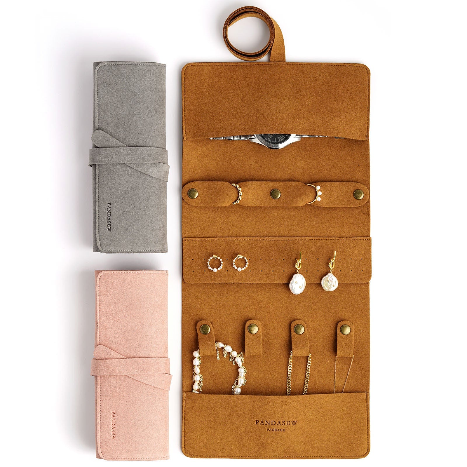 High quality jewelry bag, jewelry roll, brown jewelry case