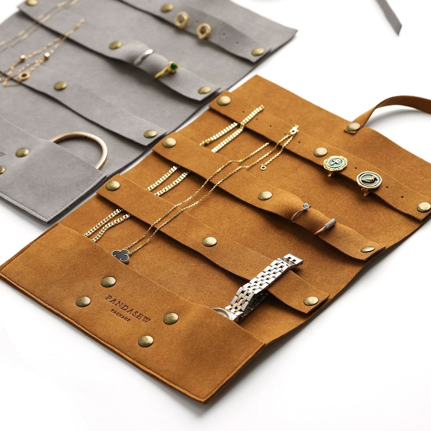 pandasew package, branded logo travel roll case, pink jewelry roll pouch