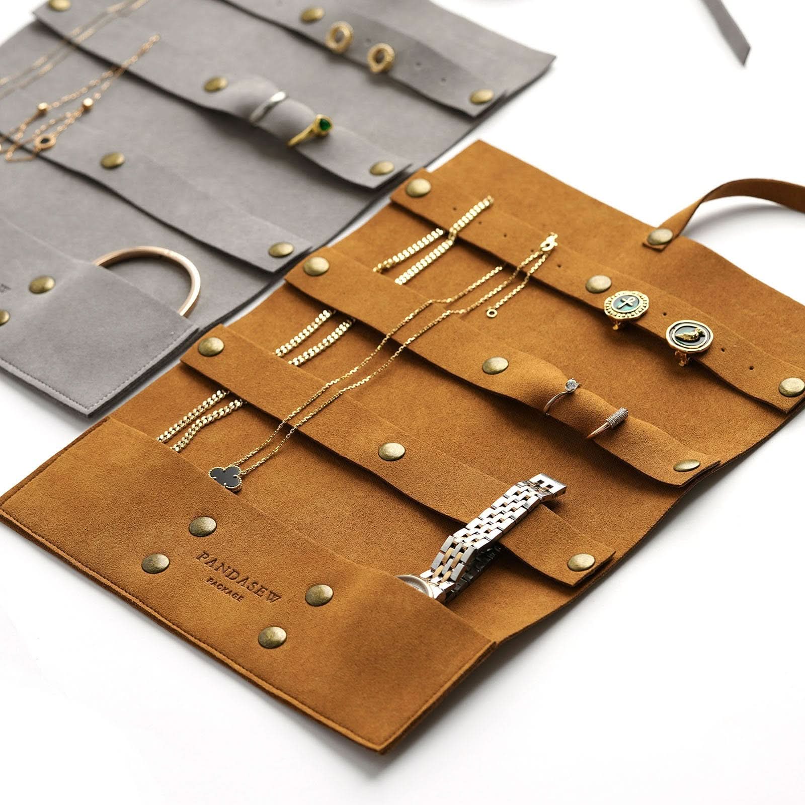 pandasew package, branded logo travel roll case, pink jewelry roll pouch