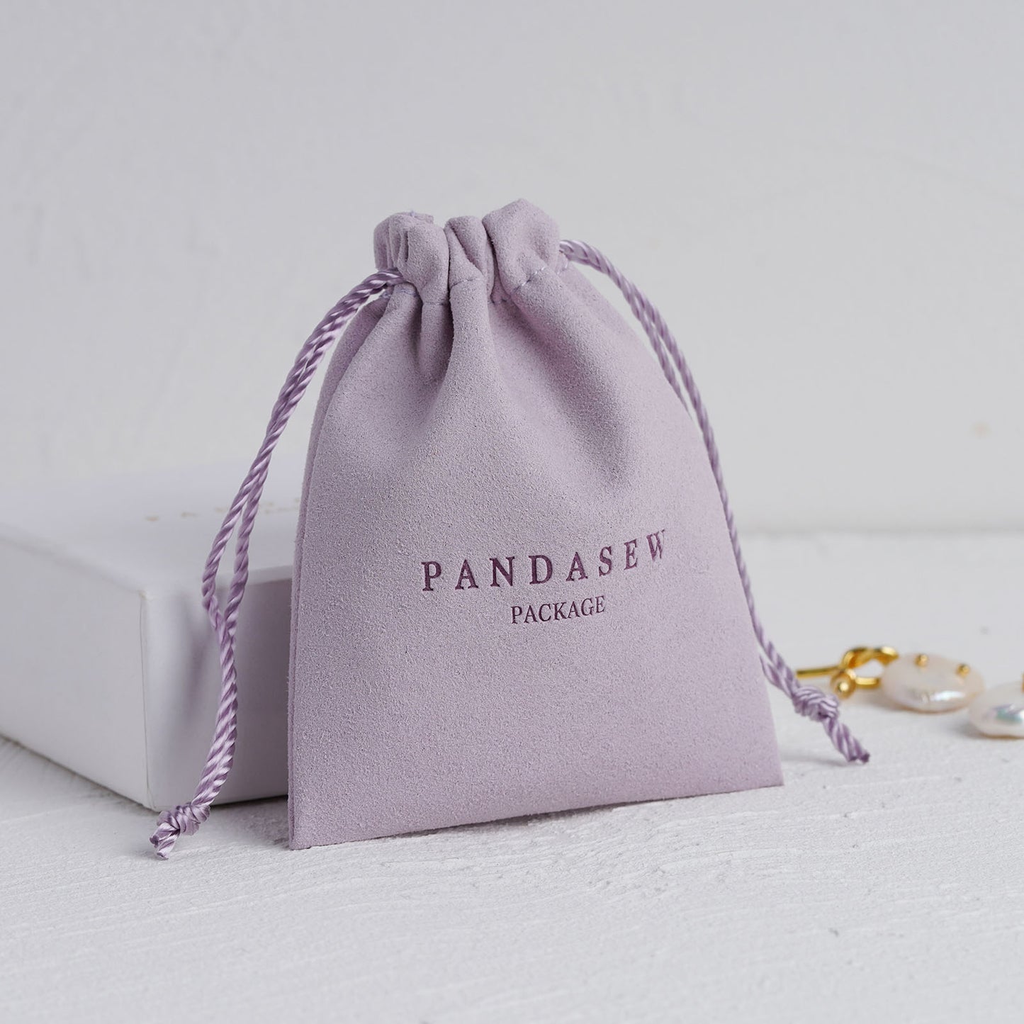 light purple drawstring pouch