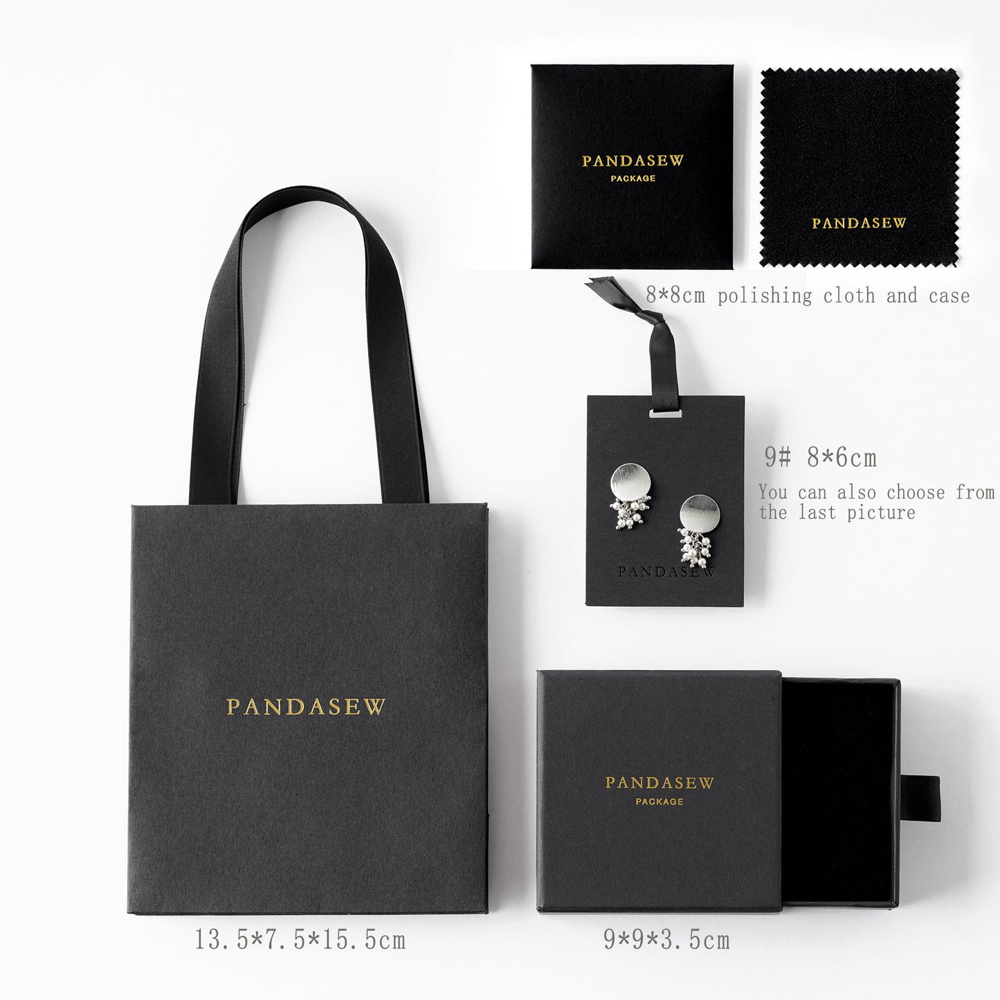 small paper bags and box, black jewelry package set
