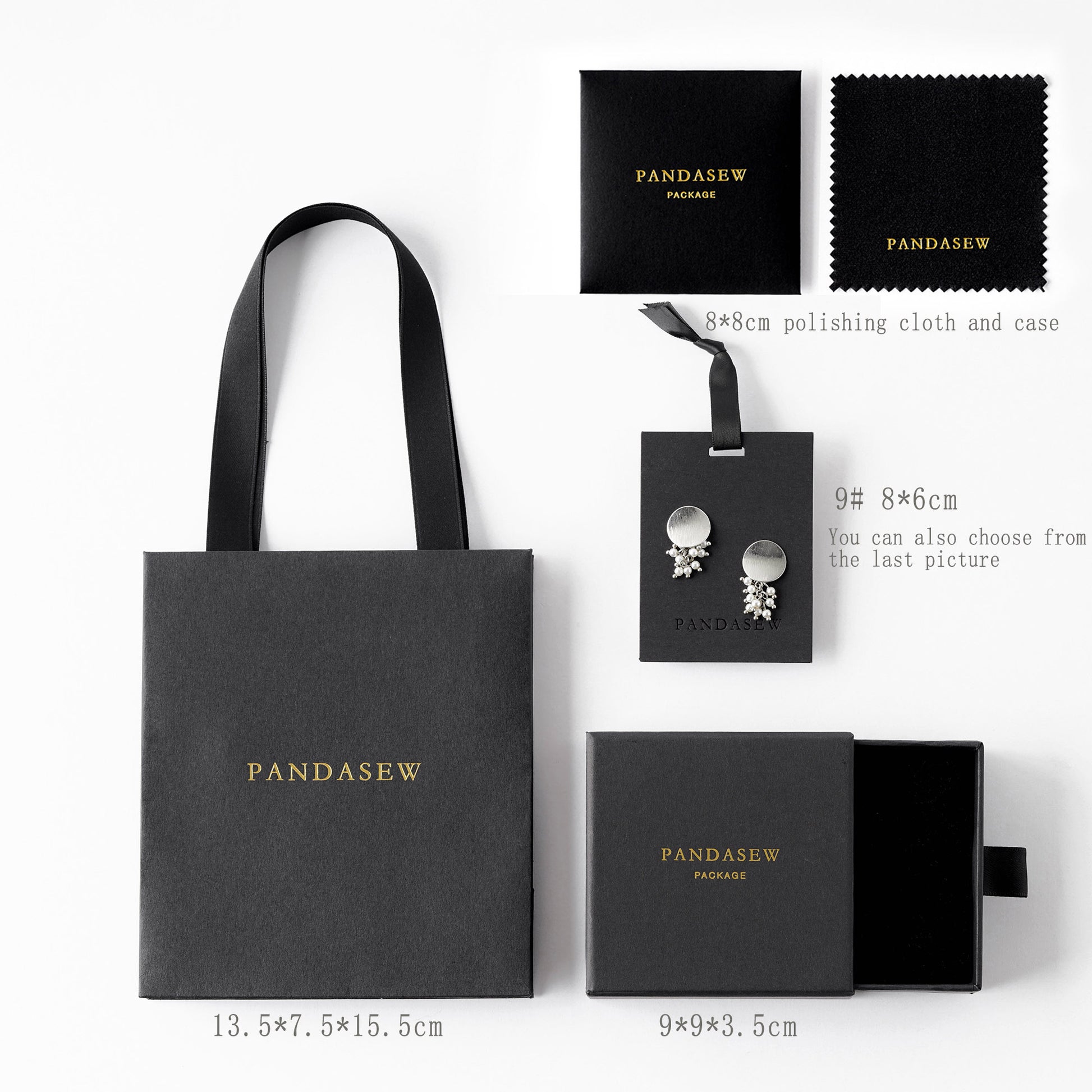 small paper bags and box, black jewelry package set