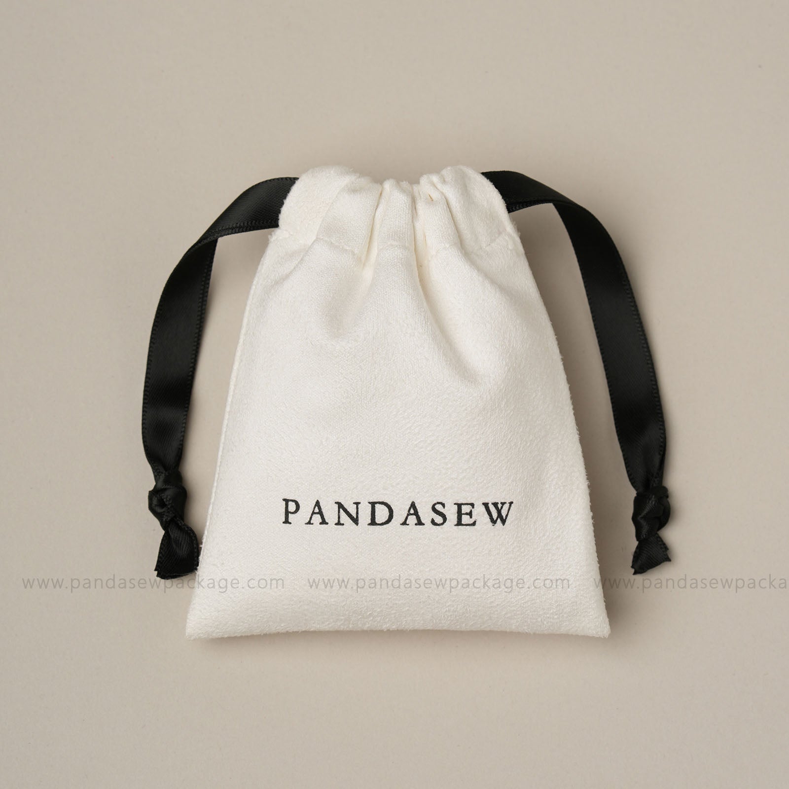 white drawstring package bag print logo