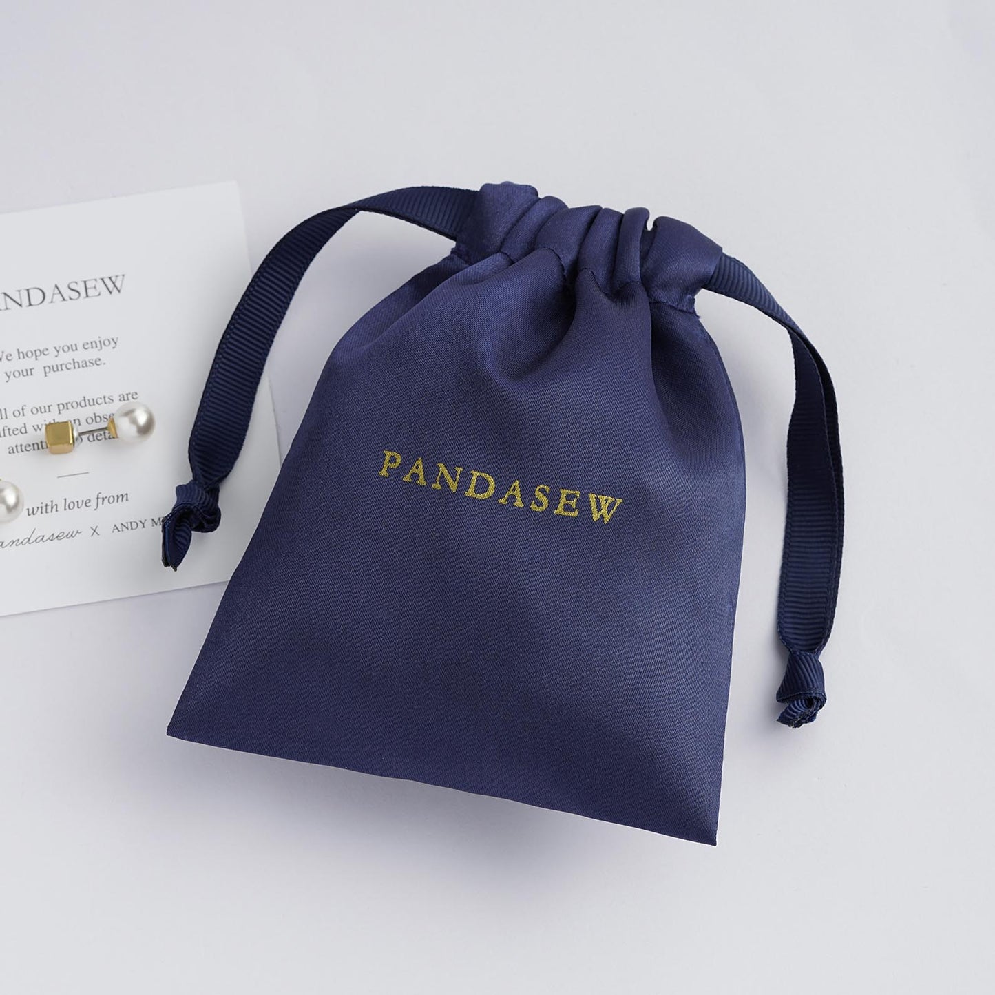 navy blue satin bag, dark blue fabric drawstring bag
