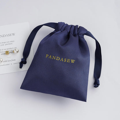 navy blue satin bag, dark blue fabric drawstring bag