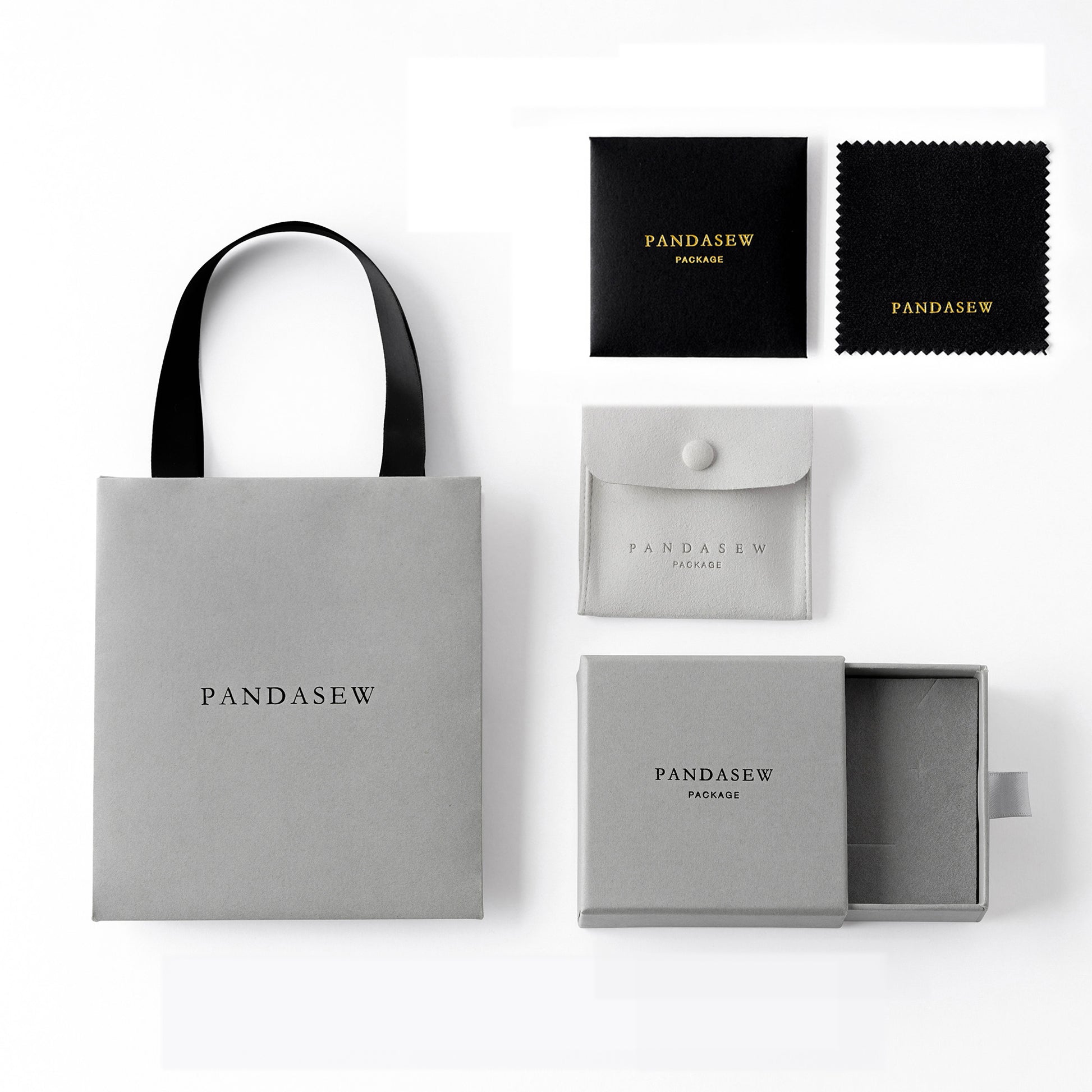 gray jewelry package set, jewelry paper bag with box and pouch