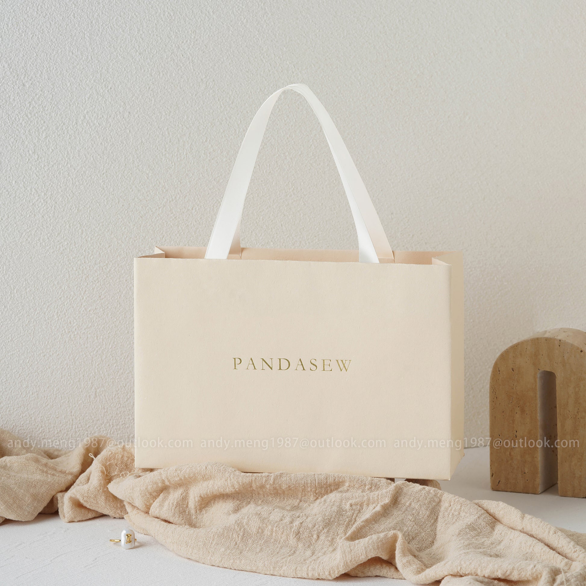 paper packaging bags with silk ribbon tote 24x16cm