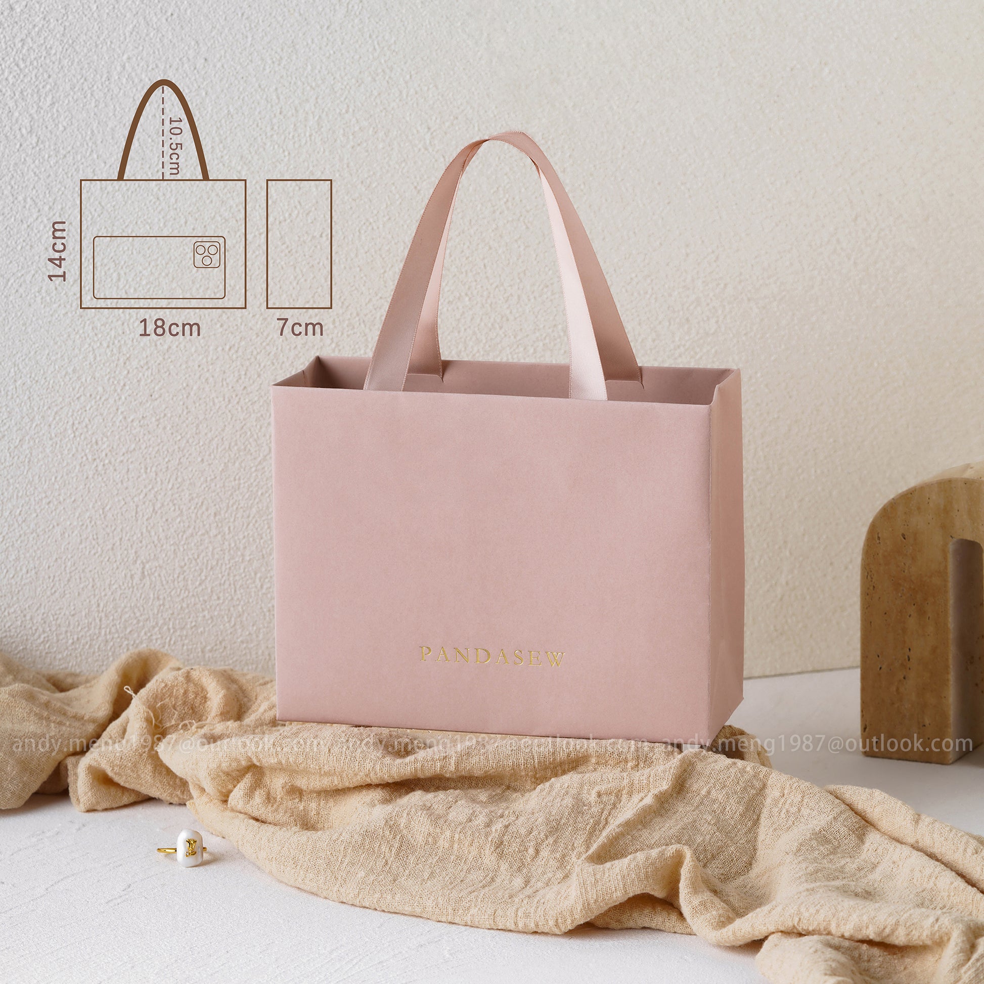 jewelry packaging paper bag gold logo debossed