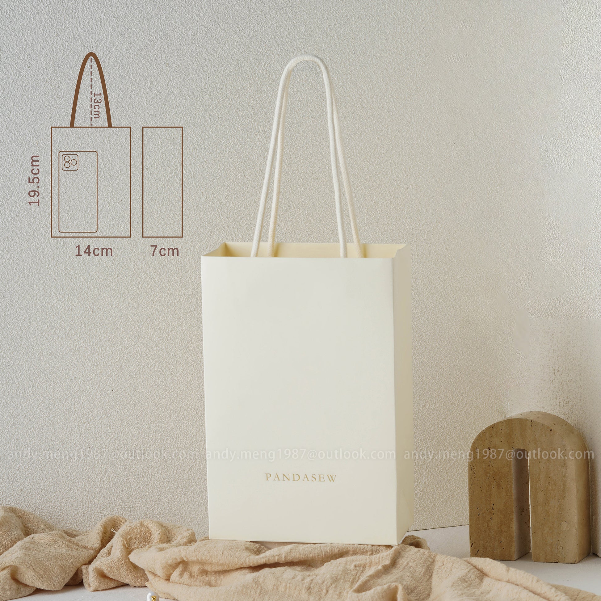 cream white paper bags with cotton handles
