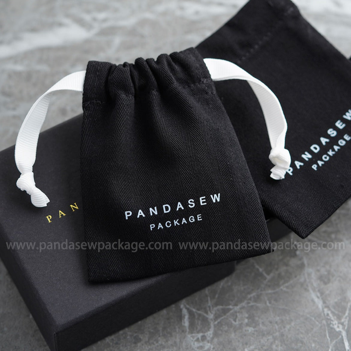 black cotton pouch custom logo, jewelry package 