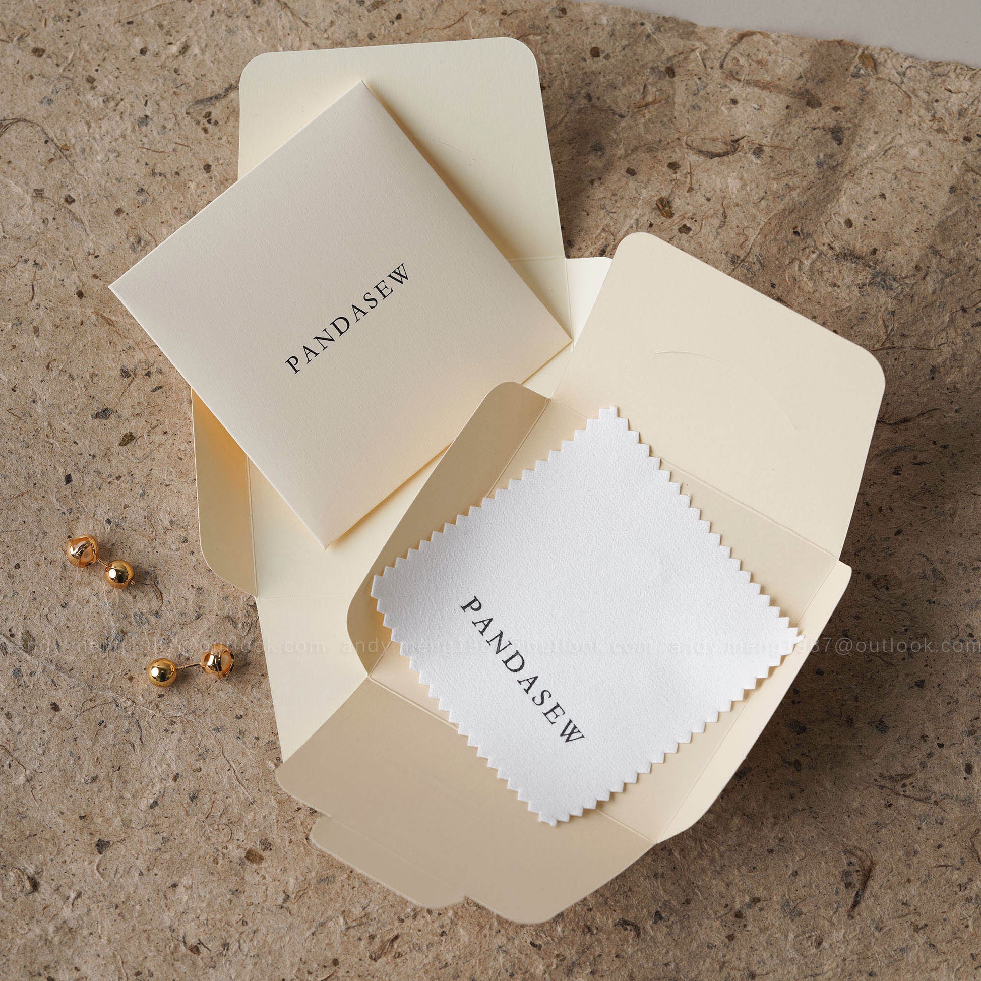 Pandasew off-white paper case with polishing cloth set, treated polishing cloth to clean jewelry