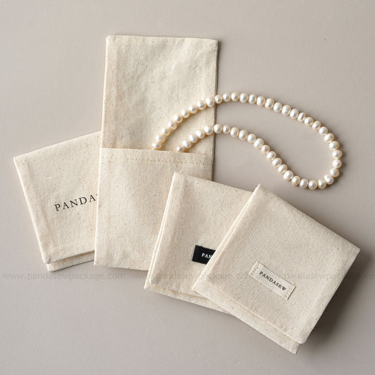 Pandasew Natural Cotton Jewelry Pouches double layered Soft and Sturdy envelope bags Safely Storing Elegant Pearl Necklaces