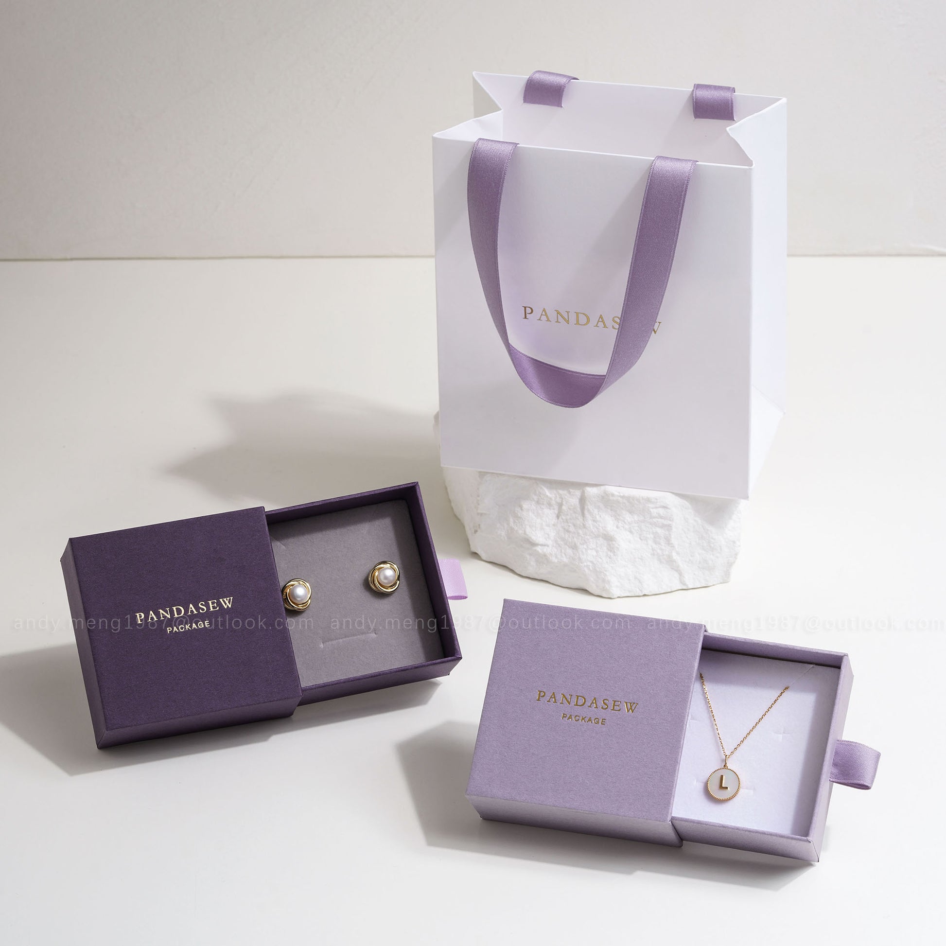 purple jewelry box with paper bag package set