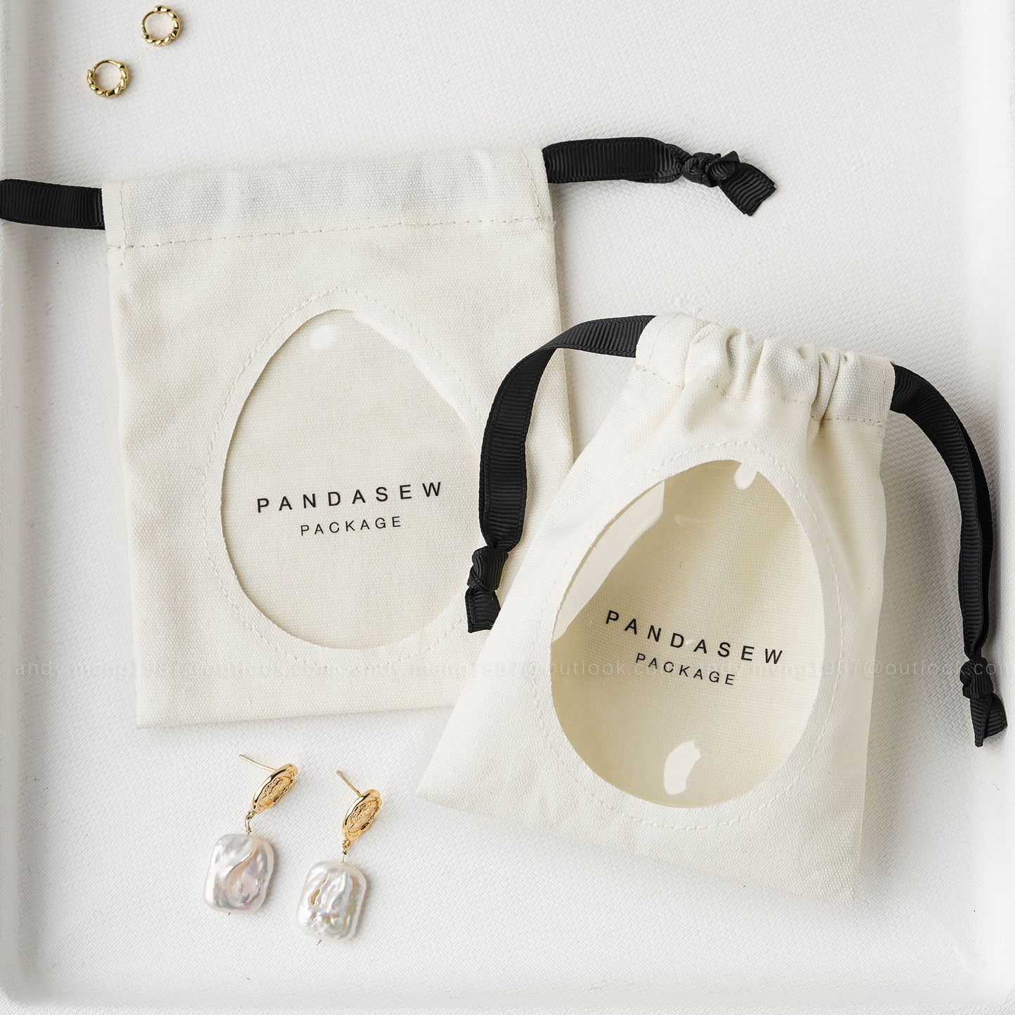 personalized beige cotton bag transparent window