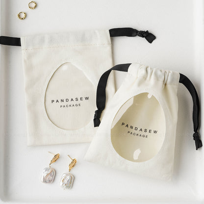 personalized beige cotton bag transparent window