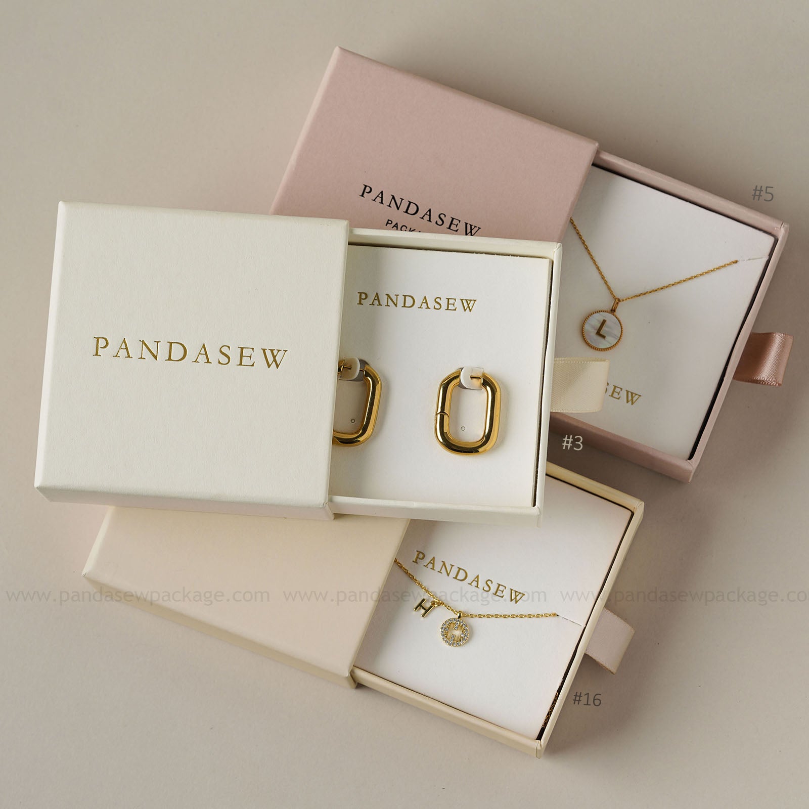 Pandasew nude and cream jewellery box with earring and necklace card