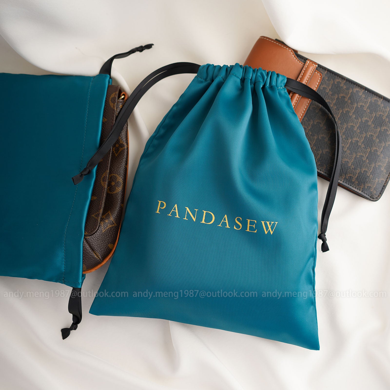 personalized blue dense silk satin drawstring bag