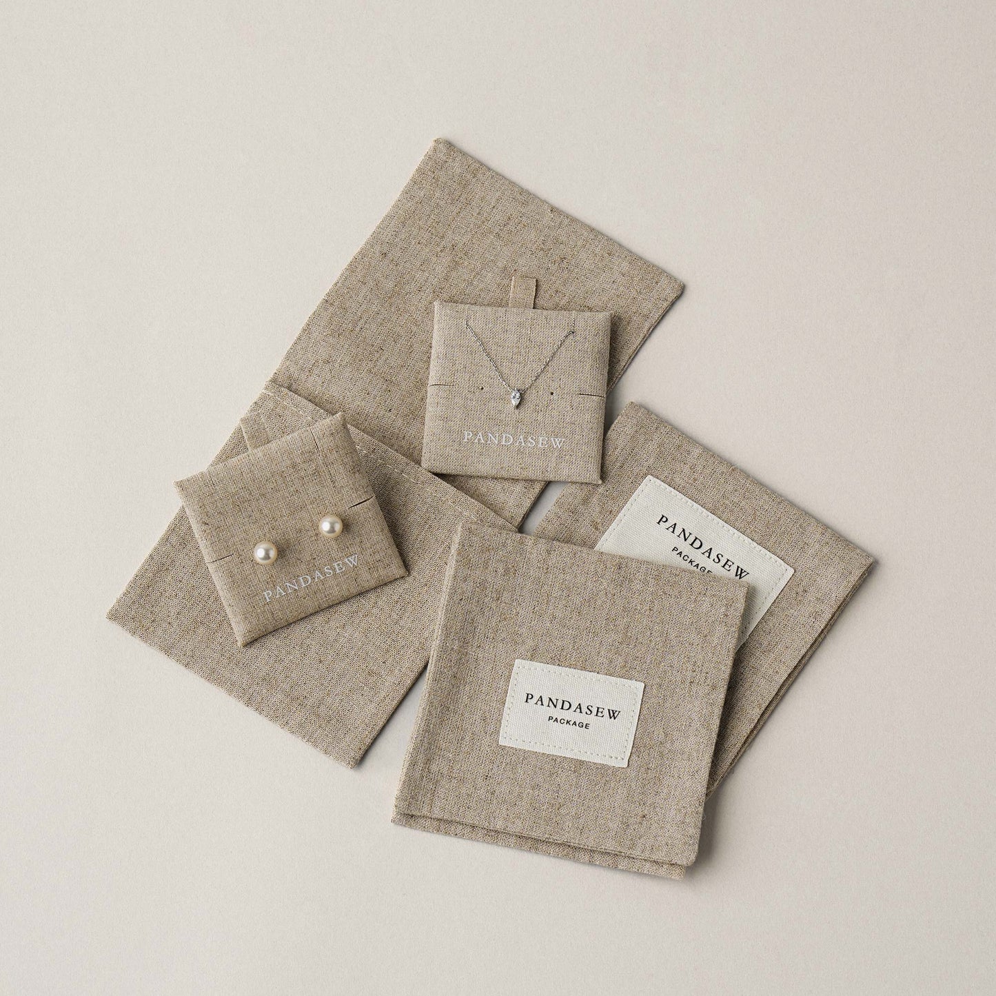 50 sets linen bags with pads set, jewellery packaging ideas custom earring necklace bracelet package ZH-155