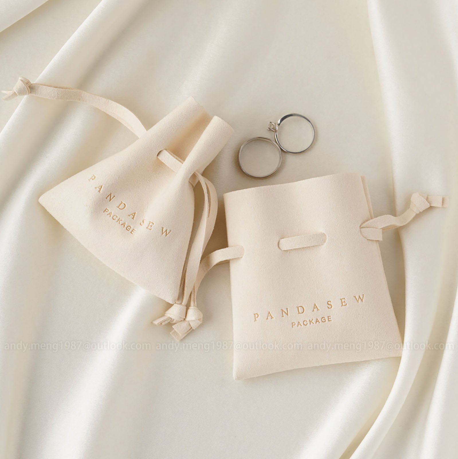 Beige jewelry pouch, drawstring bag with logo custom