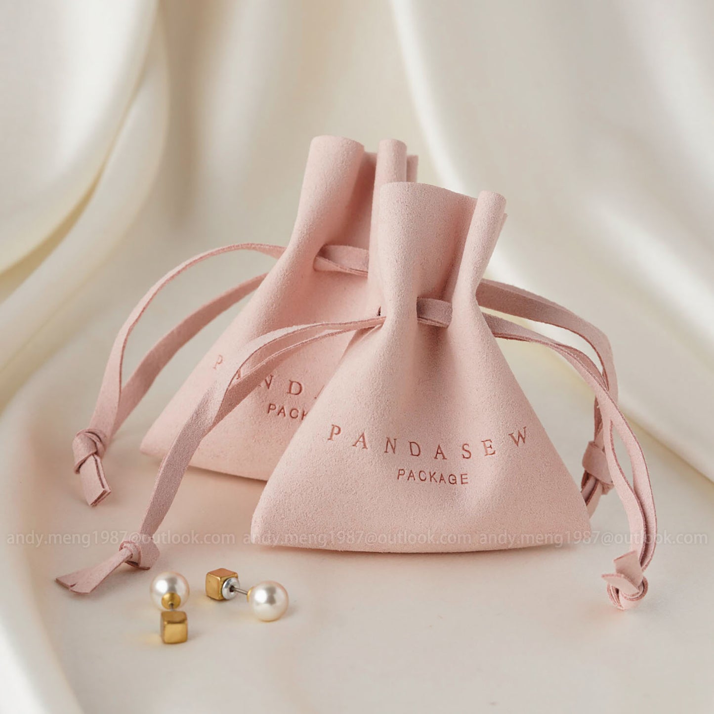 pink drawstring microfiber pouch