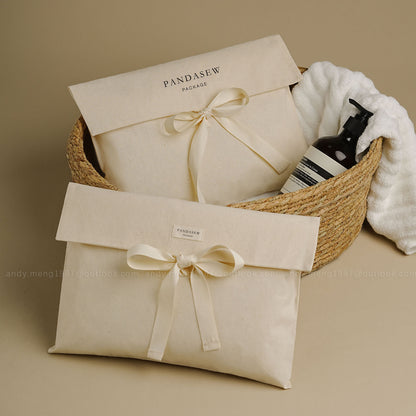 50pcs Beige Cotton Flap Bag double Layers envelope Bag with wide String & tag Handmade Package Bag,Cloth,Storage Bag Customize HBM-501