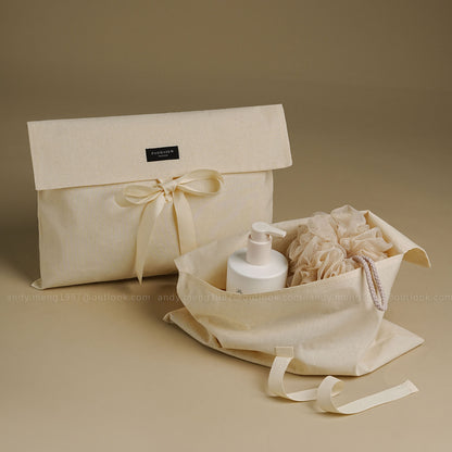 50pcs Beige Cotton Flap Bag double Layers envelope Bag with wide String & tag Handmade Package Bag,Cloth,Storage Bag Customize HBM-501