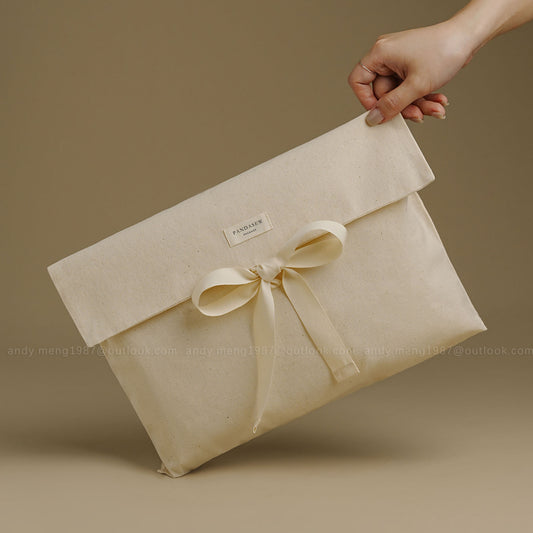 50pcs Beige Cotton Flap Bag double Layers envelope Bag with wide String & tag Handmade Package Bag,Cloth,Storage Bag Customize HBM-501