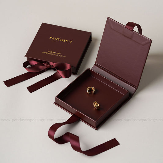 flip jewelry box burgundy custom logo