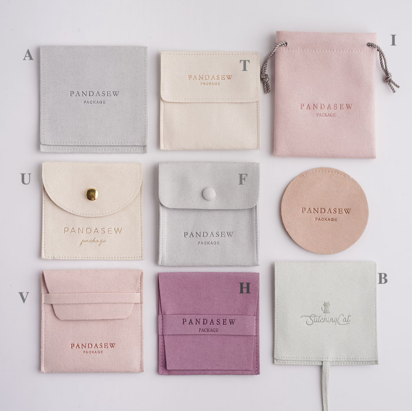 styles of 06 thickness microfiber pouches, logo imprinted, pandasew package