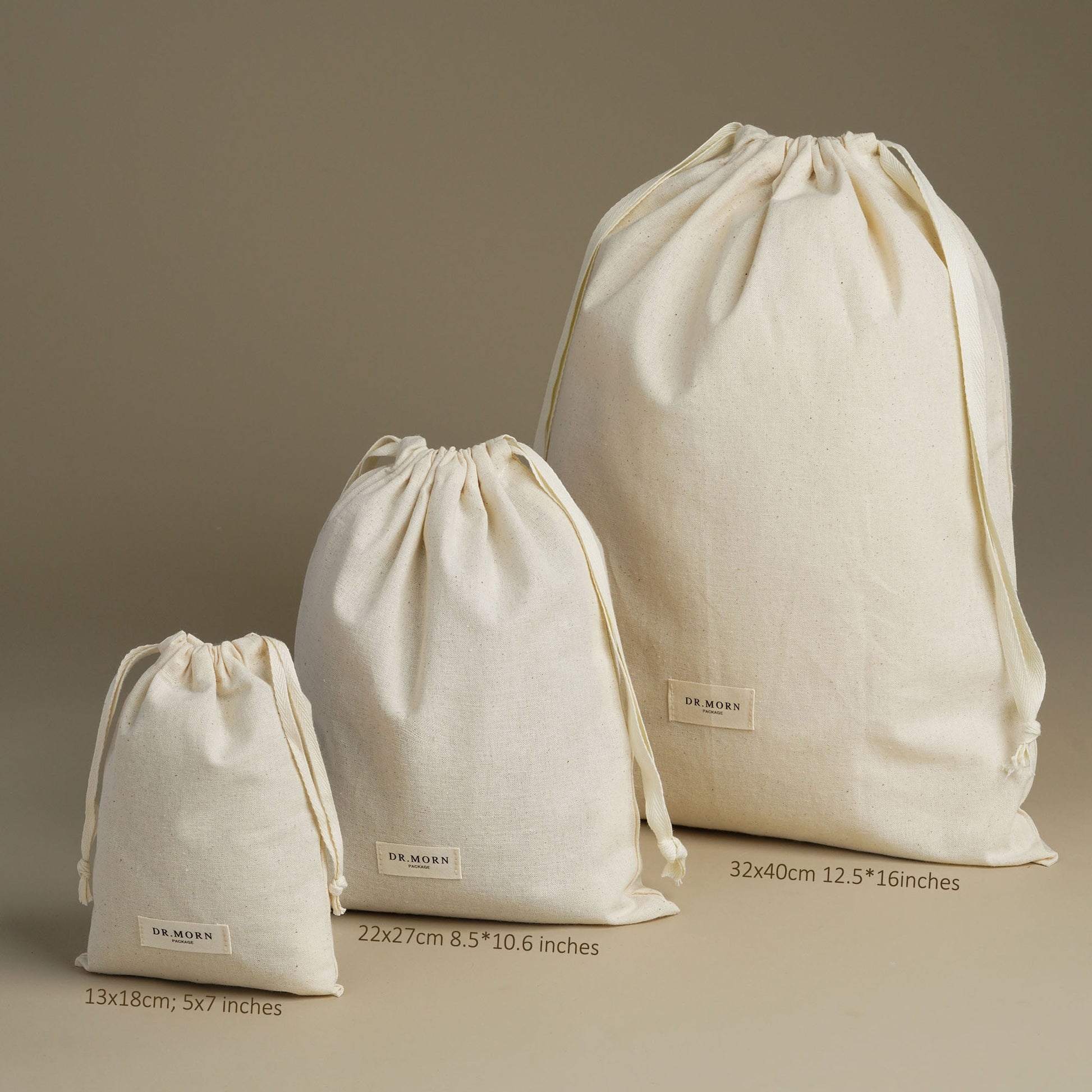 Beige Cotton Drawstring Bag Custom Logo