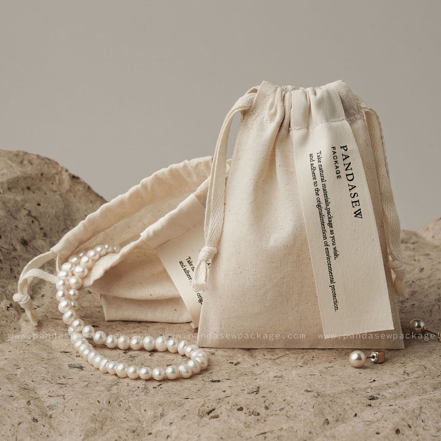 Pandasew jewelry cotton pouch with logo printing on label