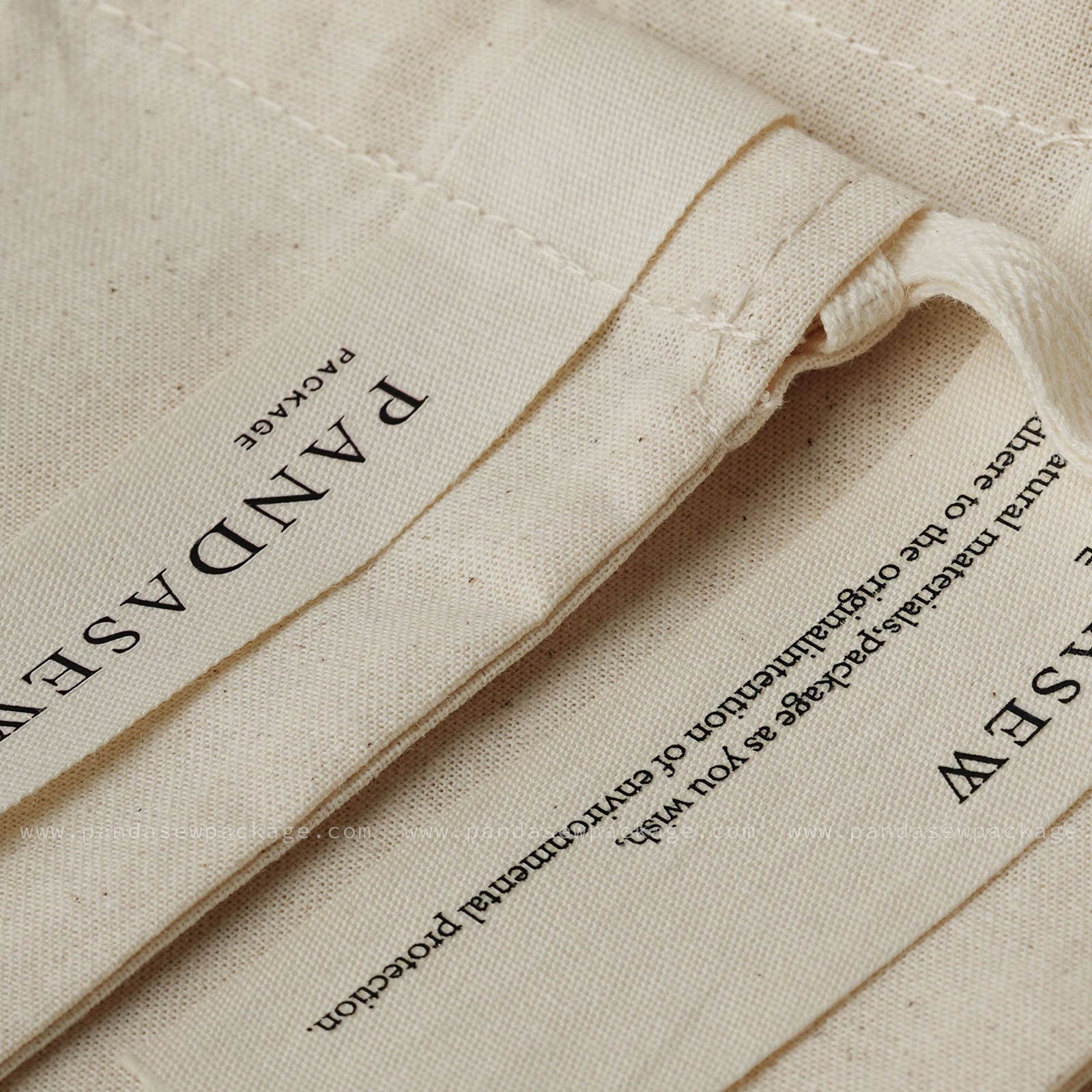 Pandasew label printing, custom logo and text on packaging
