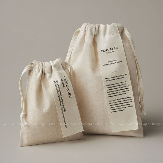 Pandasew beige cotton bag with logo printing on label
