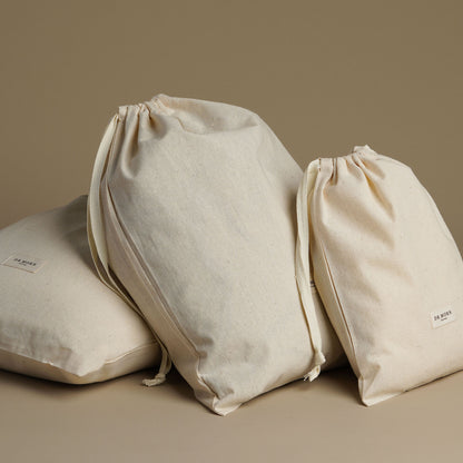 High quality Beige Cotton Drawstring Bag Custom Logo