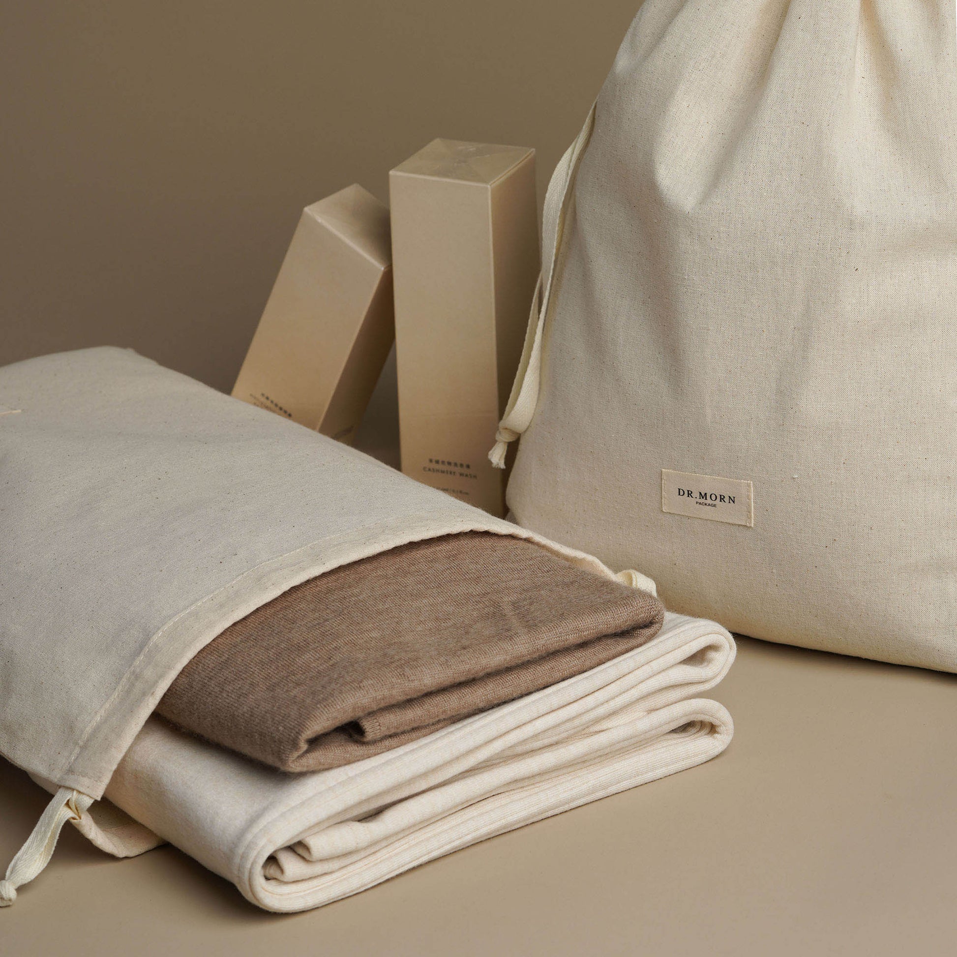 Beige Cotton Drawstring Bag Custom Logo