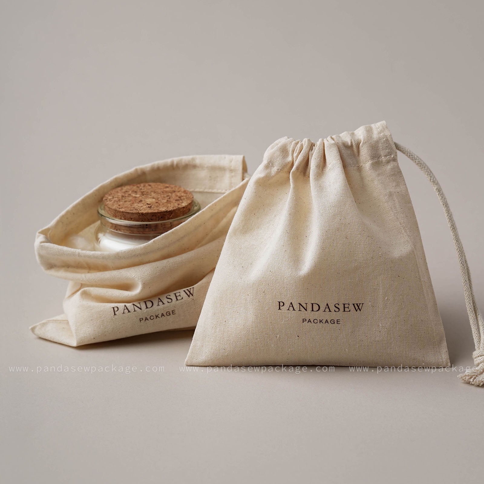 beige cotton bag for perfume, candles and gift
