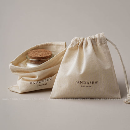 beige cotton bag for perfume, candles and gift