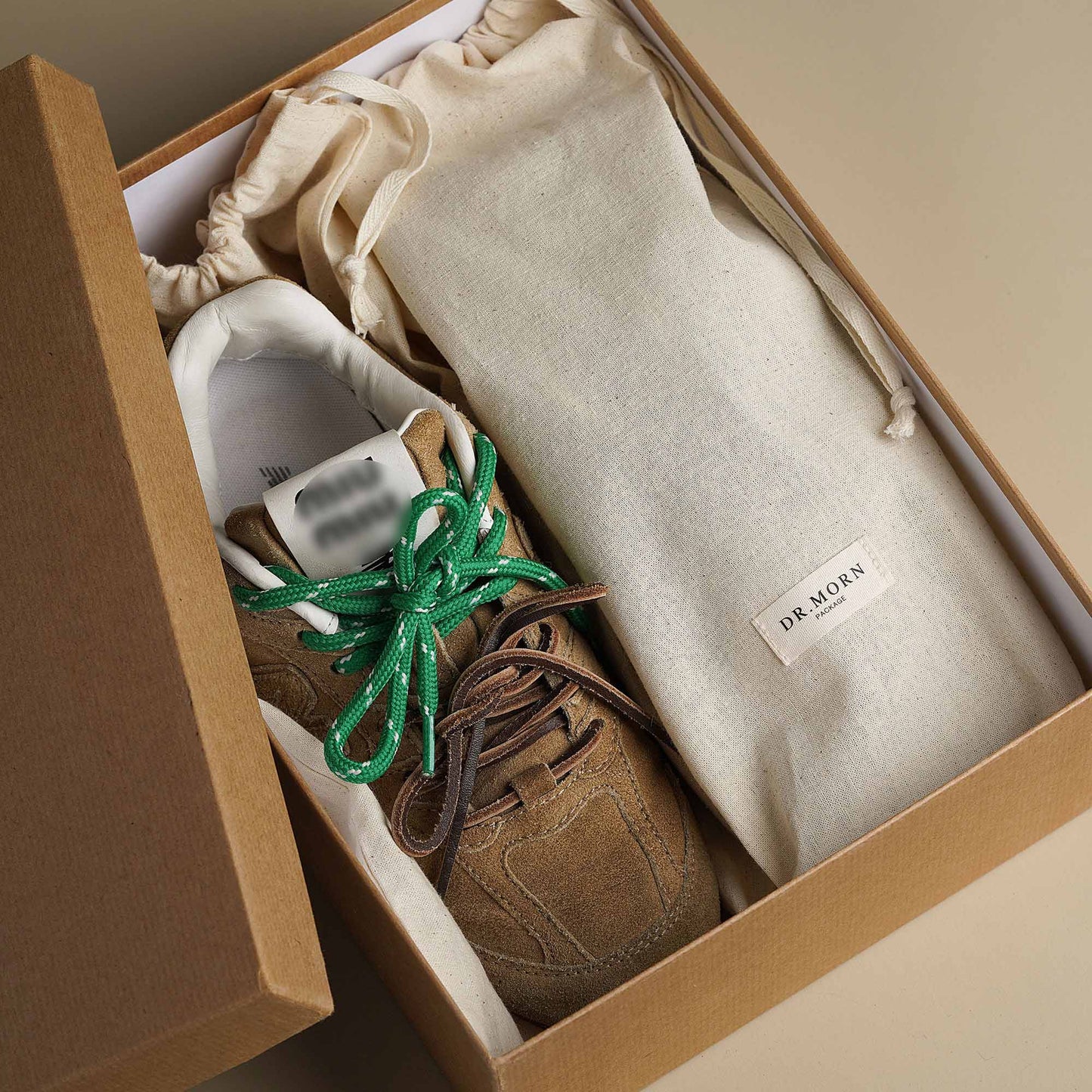 50pcs Beige Cotton Drawstring Bag Custom Logo Shoes Bags Dust bagHBM-103