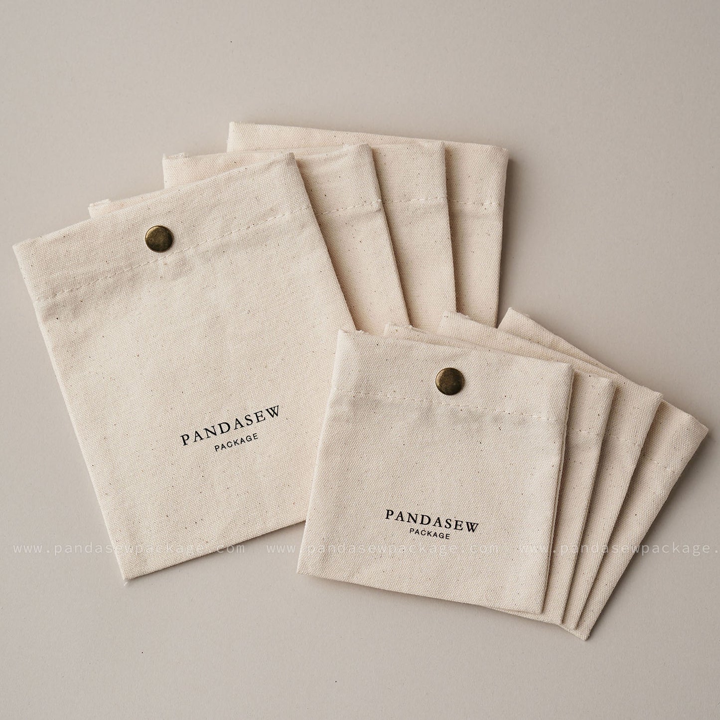 Beige canvas snap bag with metal snap closure, hand craft gift packaging