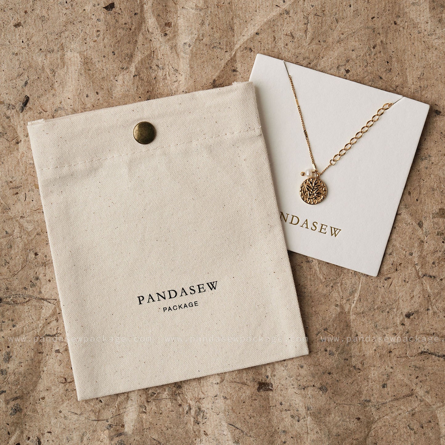 Pandasew jewelry cotton pouch with necklace card