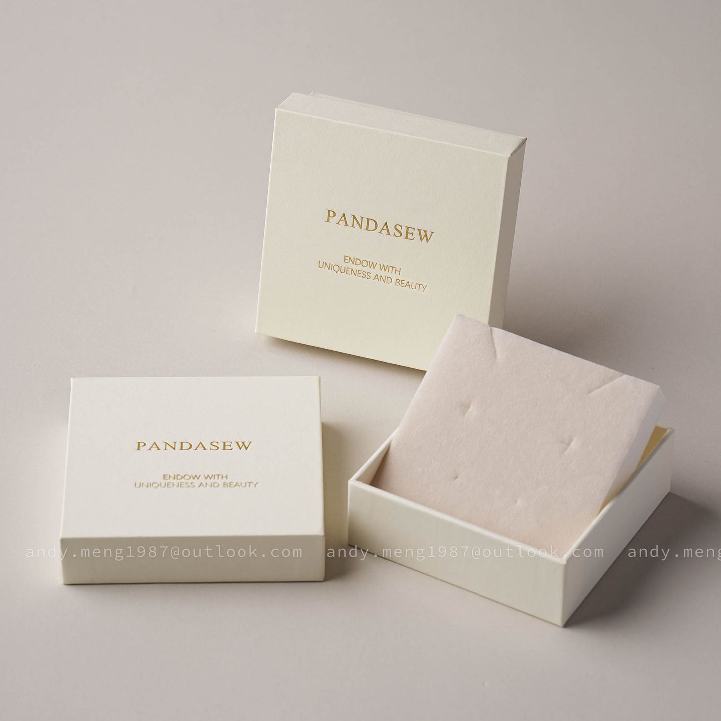 Pandasew cream jewelry box with foam, foam cut is for necklace, earring and ring
