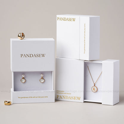 50pcs 9x9x3.5cm jewelry packaging custom jewellery box print logo, chic drawer box for necklace ring, Pandasew high texture cardboard box BX-150