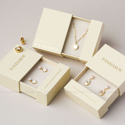 50pcs 9x9x3.5cm jewelry packaging custom jewellery box print logo, chic drawer box for necklace ring, Pandasew high texture cardboard box BX-150