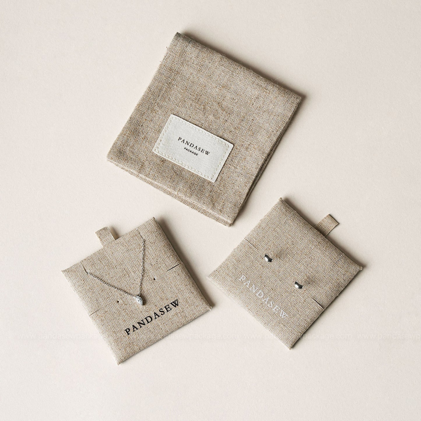 50 sets linen bags with pads set, jewellery packaging ideas custom earring necklace bracelet package ZH-155