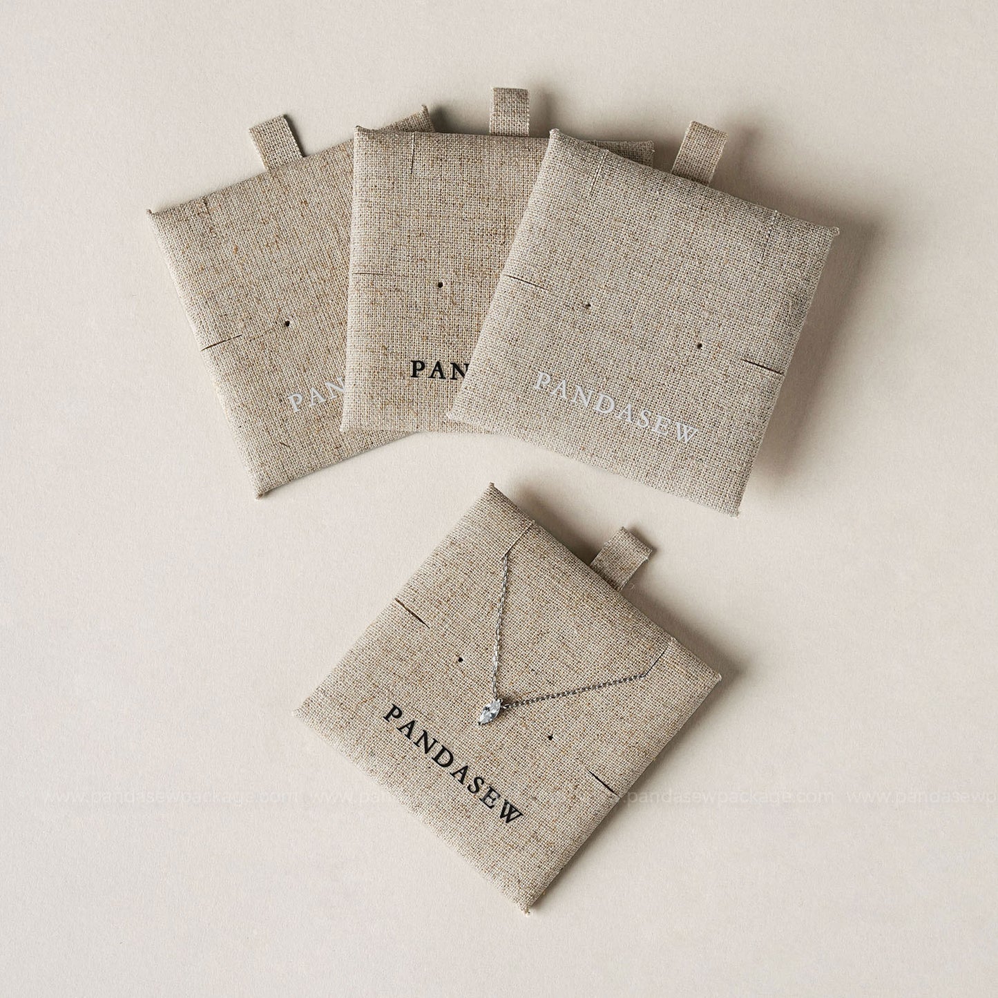 50 sets linen bags with pads set, jewellery packaging ideas custom earring necklace bracelet package ZH-155